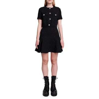 Rateau Clover-Button Tweed Mini Dress