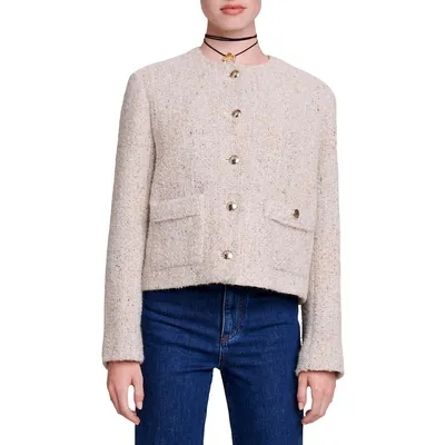 Vifanela Collarless Tweed Short Jacket