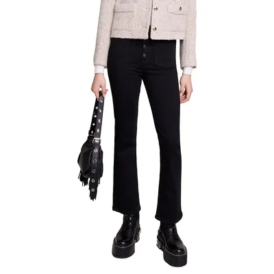 High-Rise Exposed Button-Fly Flared Jeans