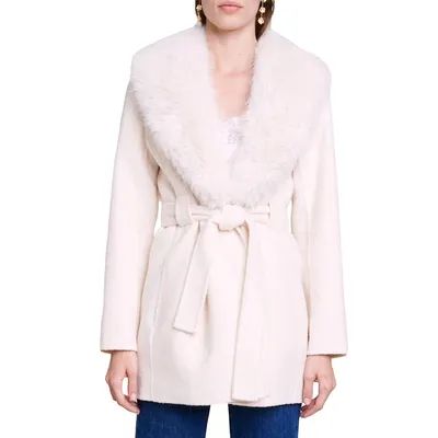 Galaxyo Faux Fur-Collar Wool-Blend Coat