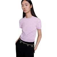 Minthe Short-Sleeve Clover-Jacquard Sweater