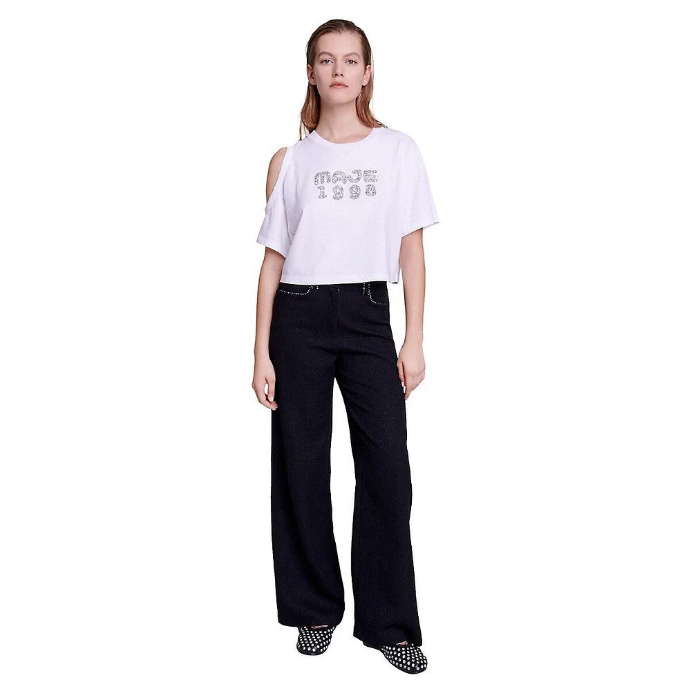 Majette Cold-Shoulder Embellished Logo T-Shirt