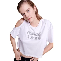 Majette Cold-Shoulder Embellished Logo T-Shirt