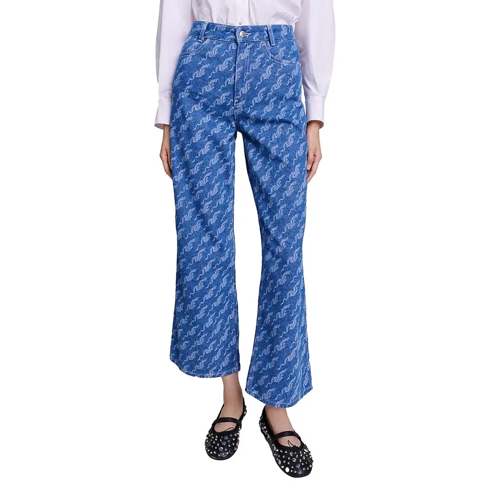 Pidragon Printed Oversized Wide-Leg Jeans