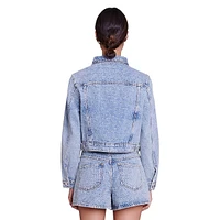 Bampokkus Rhinestone Cropped Denim Jacket