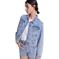 Bampokkus Rhinestone Cropped Denim Jacket