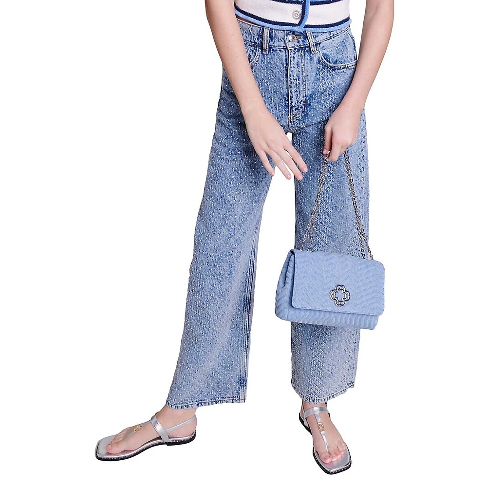 Pokkus Oversized Wide-Leg Rhinestone Jeans