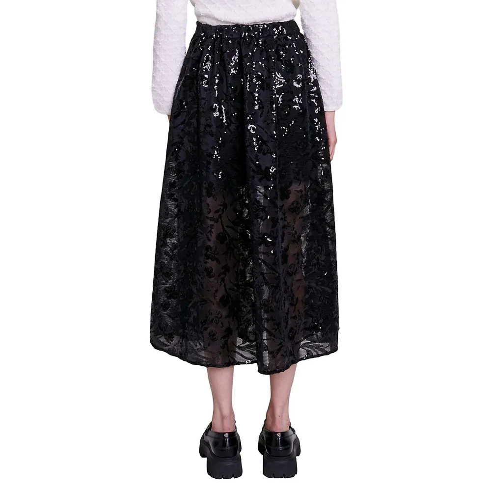 Maje Jupon Sequined Mesh A-Line Skirt