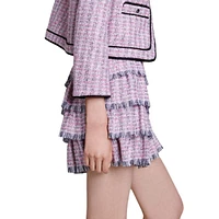 Jatri Fringe-Ruffle Tweed Mini Skirt