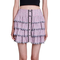 Jatri Fringe-Ruffle Tweed Mini Skirt