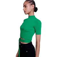 Moseanne Tie-Waist Mockneck Cropped Sweater