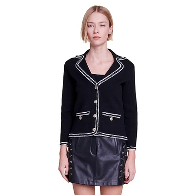 Mirsal Lapel-Collar Contrast-Trim Cardigan