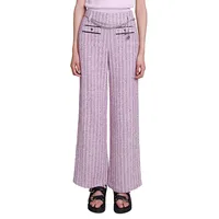 Patri Chain-Belt Wide-Leg Tweed Pants