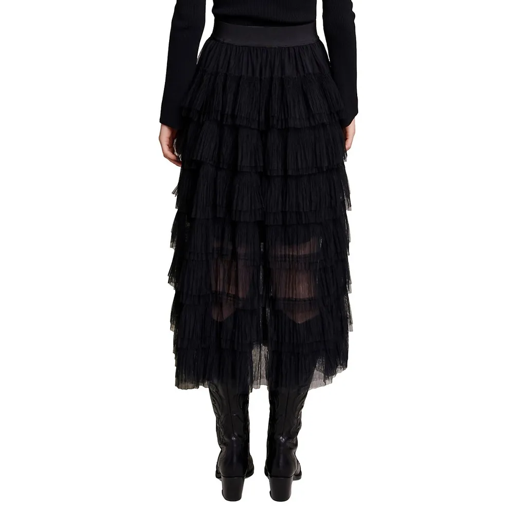 Tulle Midi Flared Skirt