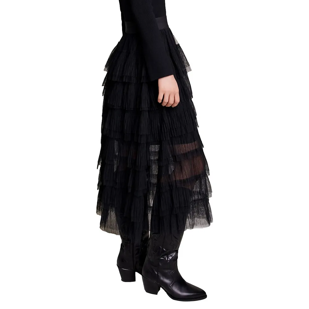 Tulle Midi Flared Skirt