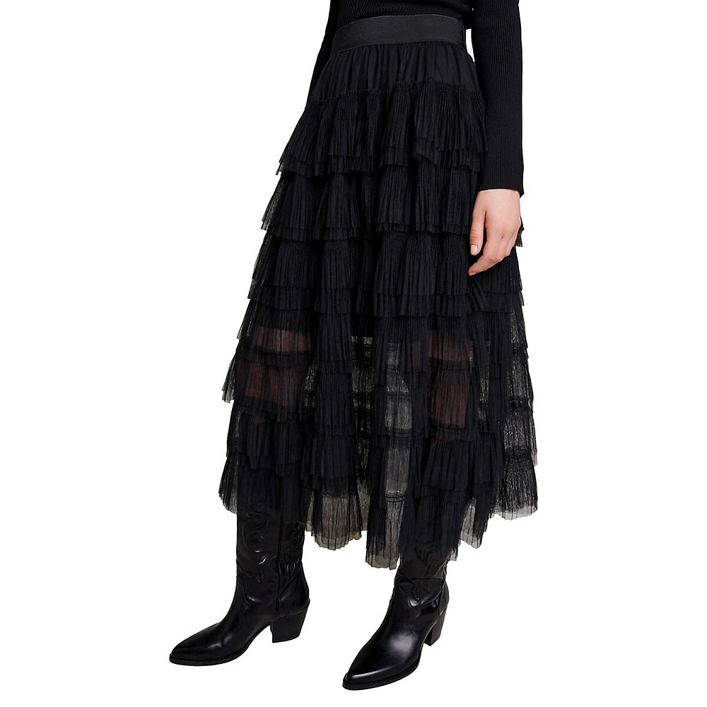 Tulle Midi Flared Skirt