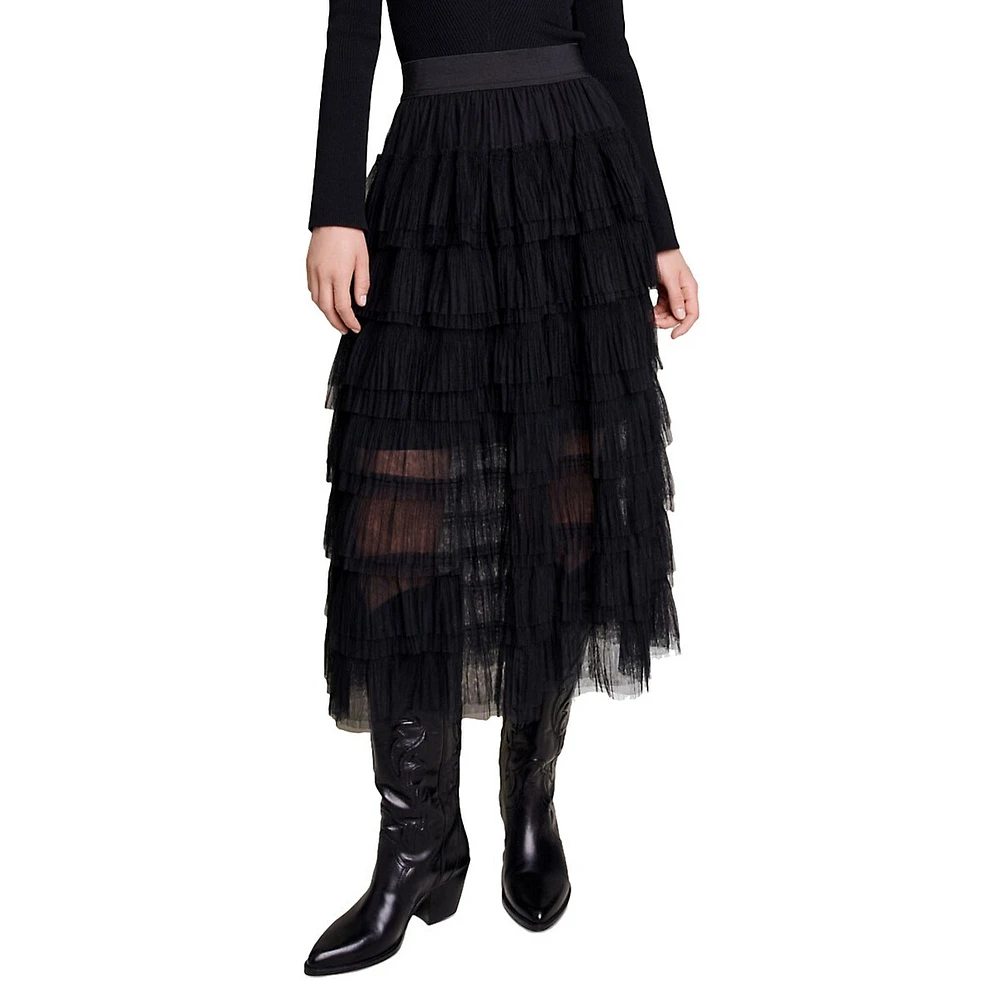 Tulle Midi Flared Skirt