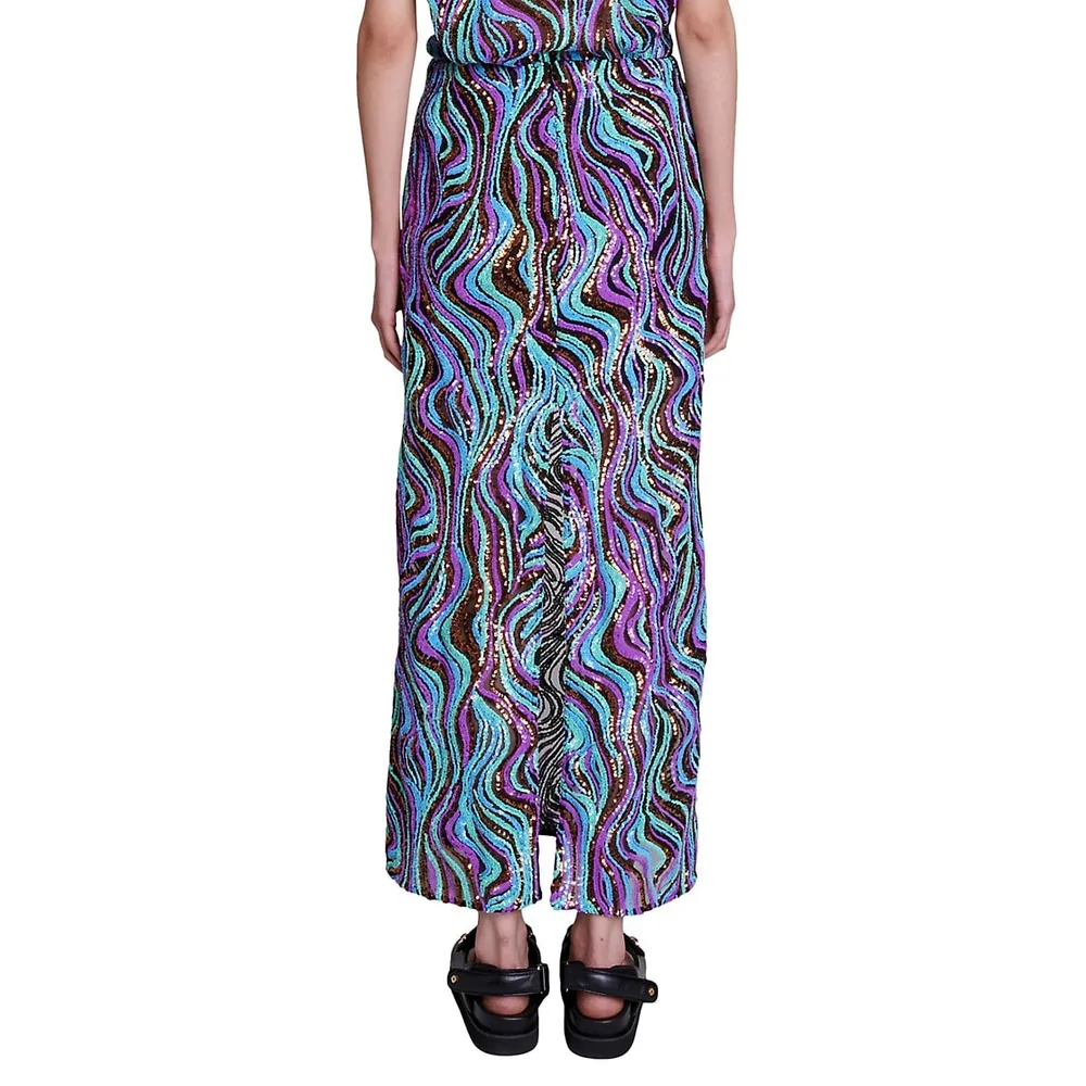 Jemilio Sequined Mesh Wave Maxi Skirt