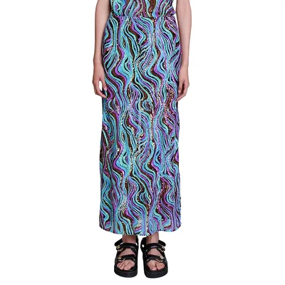 Jemilio Sequined Mesh Wave Maxi Skirt