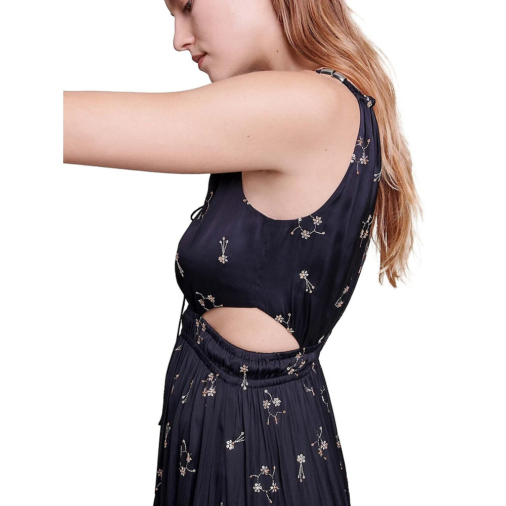 Rosolita Sequined Floral V-Neck Cutout Midi Dress