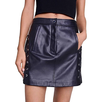 Jilace Side Lace-Up Leather Mini Skirt