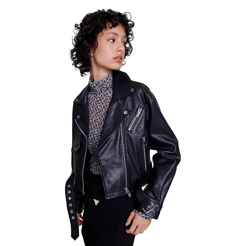 Besley Cropped Leather Moto Jacket