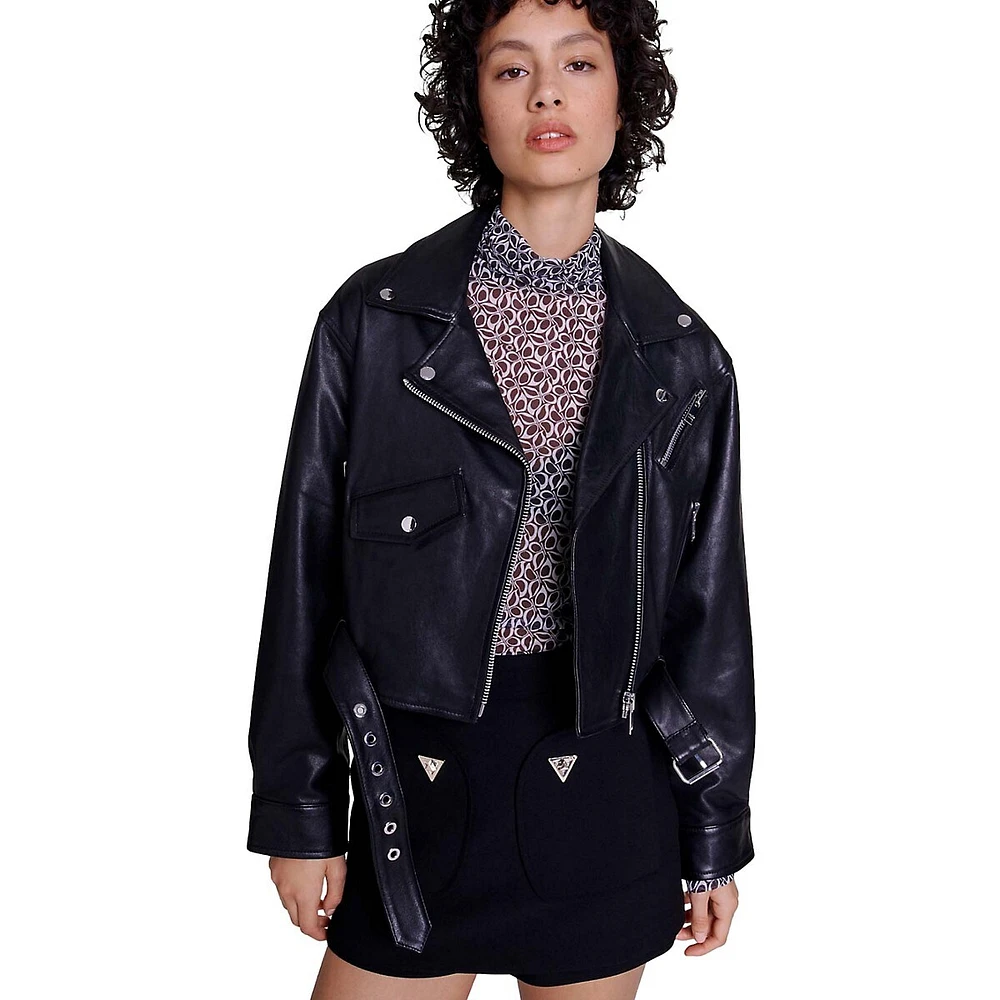 Besley Cropped Leather Moto Jacket