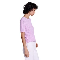 Minimal Short-Sleeve Openwork Knit Sweater