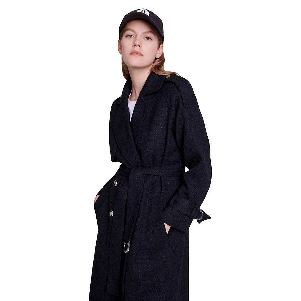 Gedaille Belted Tweed Trench Coat
