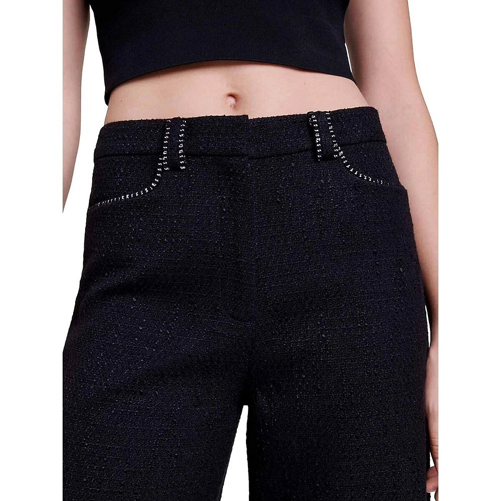 Pilaille High-Waist Wide-Leg Tweed Pants