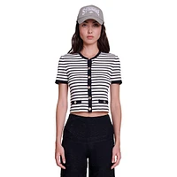 Mirolls Striped Short-Sleeve Crop Cardigan