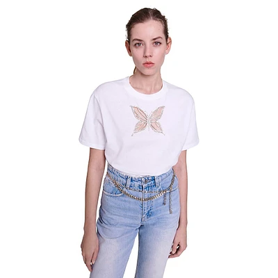 Tillon Rhinestone Butterfly-Cutout T-Shirt