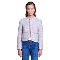 Mabrille Textured Metallic-Knit Crop Cardigan