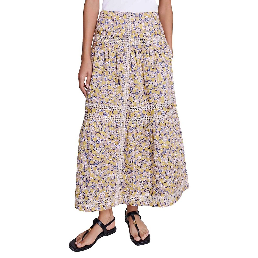 Jipiflower Printed Embroidered Long Skirt