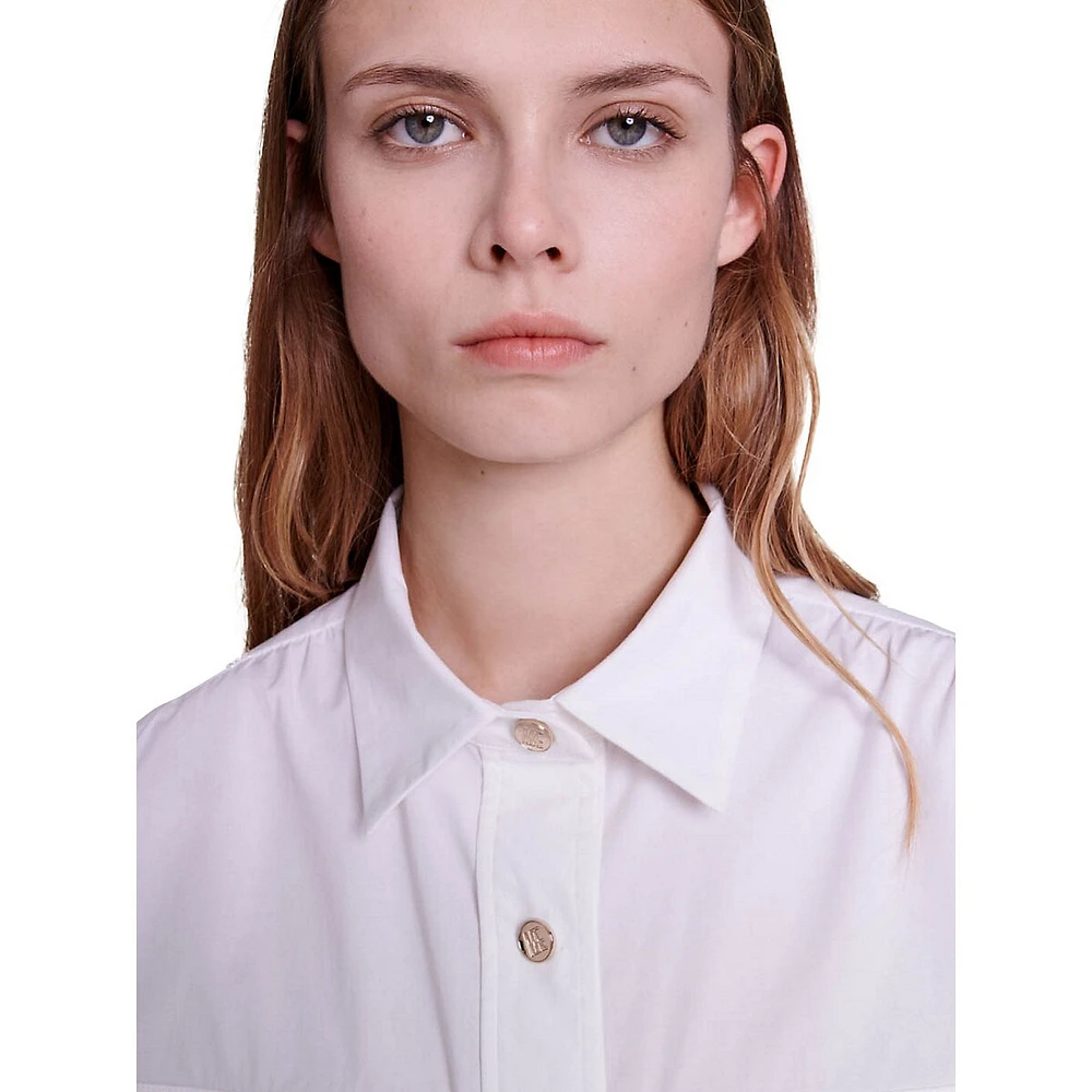 Carlita Patch-Pocket Collared Cropped Shirt