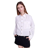 Carlita Patch-Pocket Collared Cropped Shirt