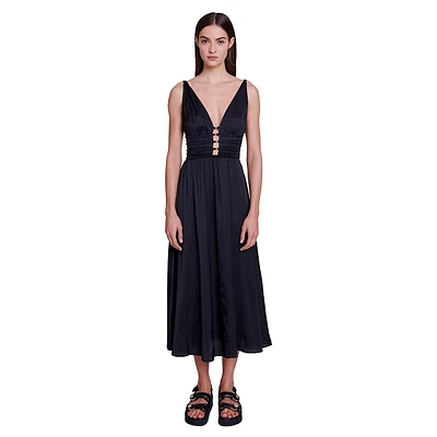 Ryalana Satin Plunging Cutaway Maxi Dress