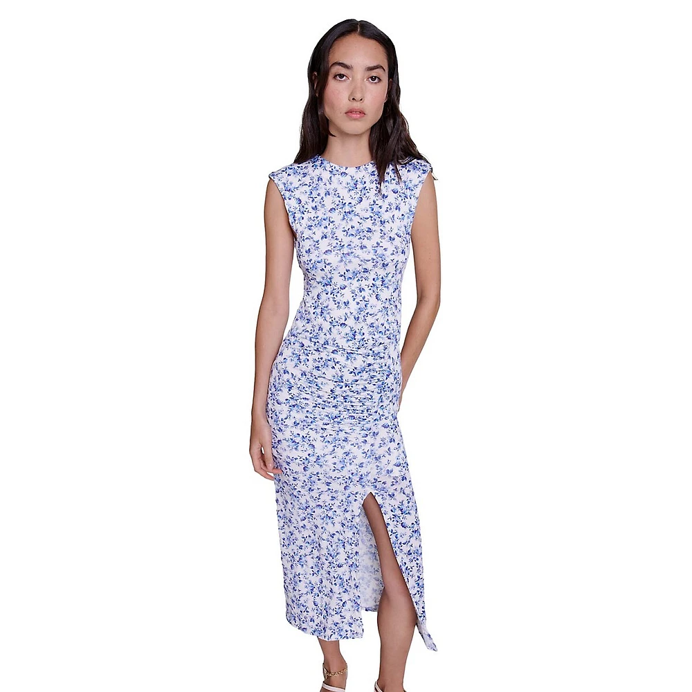 Rikalia Floral Ruched Fitted Midi Dress