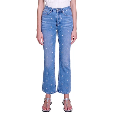 Passionbrod Sun-Embroidered Flared Jeans