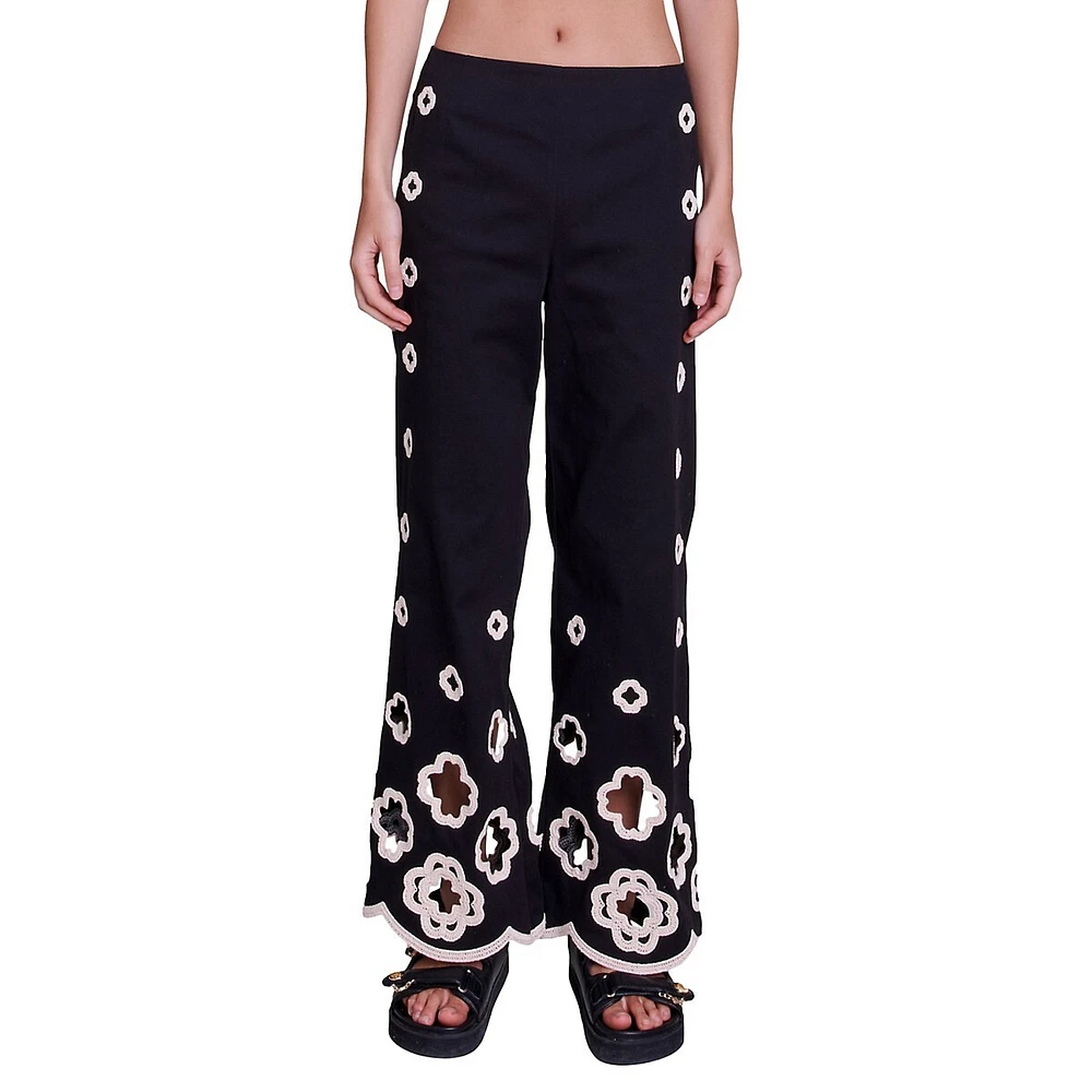 Pilmeraie Wide-Leg Crochet-Cutout Pants