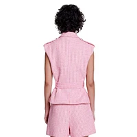 Varadis Belted Sleeveless Tweed Blazer