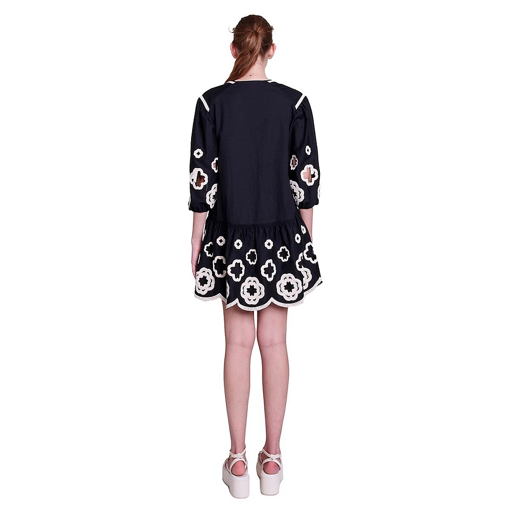 Rilmeraie Clover-Embroidered Tunic Mini Dress