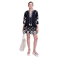 Rilmeraie Clover-Embroidered Tunic Mini Dress