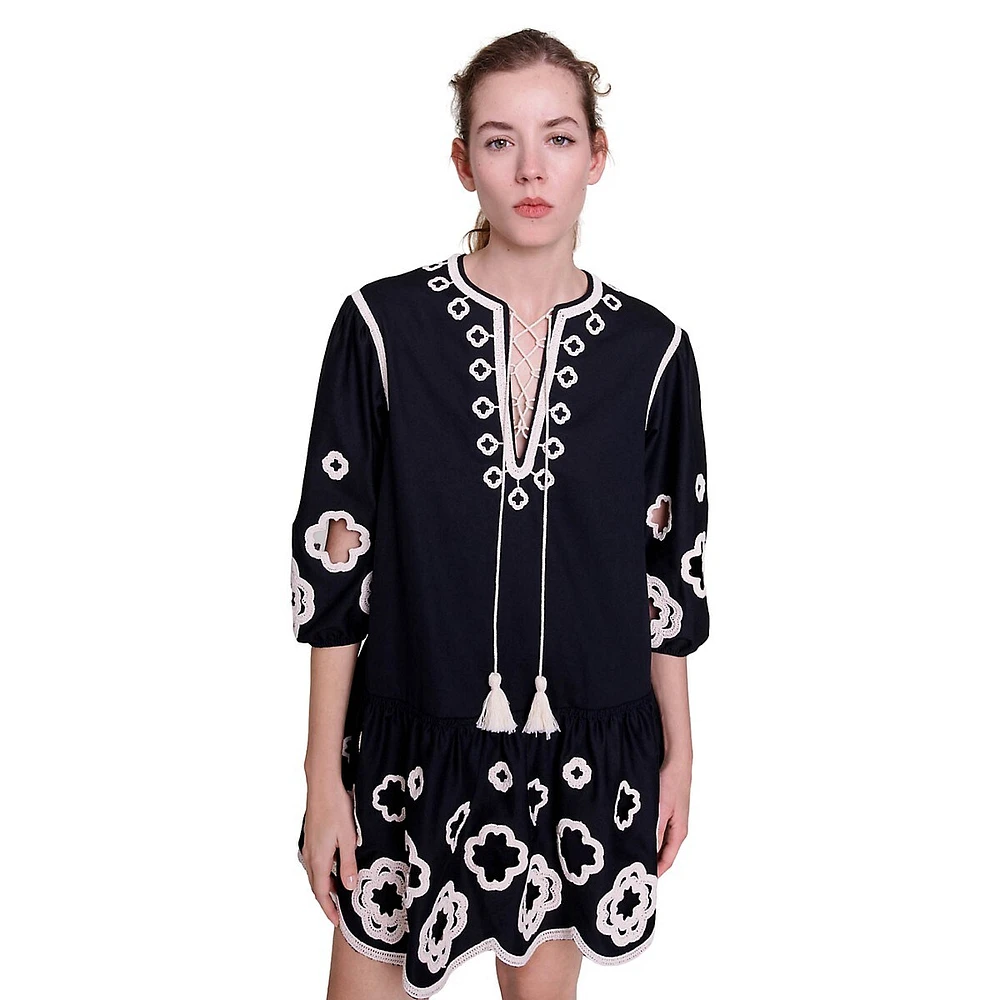 Rilmeraie Clover-Embroidered Tunic Mini Dress