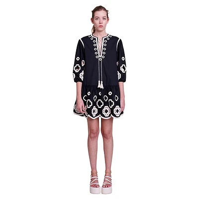 Rilmeraie Clover-Embroidered Tunic Mini Dress