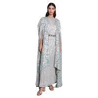 Ricape Metallic Botanical Gown With Maxi Cape