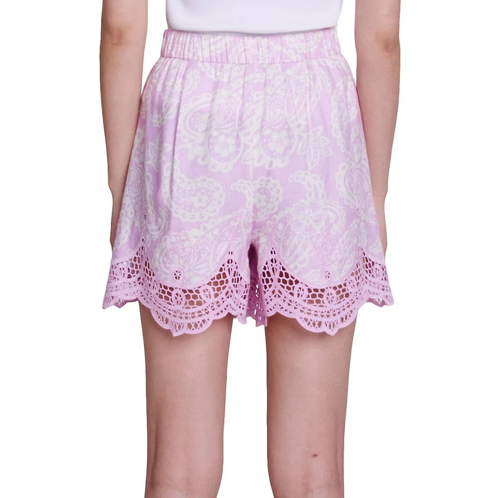 Iley Paisley Linen-Blend & Lace Shorts