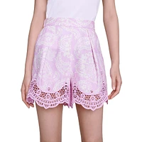 Iley Paisley Linen-Blend & Lace Shorts