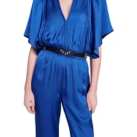 Pibraid V-Neck Satin Flutter Jumpsuit