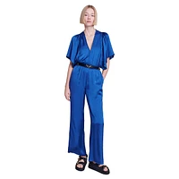 Pibraid V-Neck Satin Flutter Jumpsuit